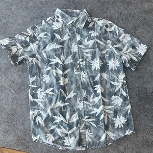 Old Navy Floral Button Down Shirt - Blue and White
